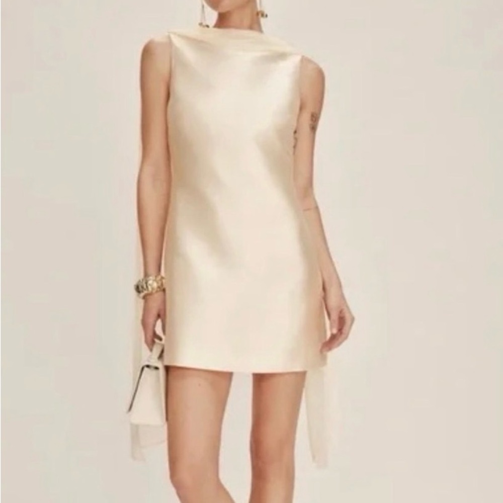 Reformation Ivory Satin Mini Shift Dress